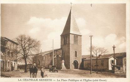 CPA FRANCE 43 " La Chapelle Geneste, La place publique et l'église"