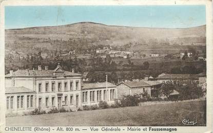 CPA FRANCE 69 " Chenelette, Vue générale et Mairie"