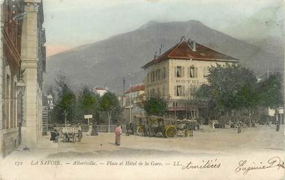 CPA FRANCE 73 " Albertville, La place et l'Hôtel de la Gare"