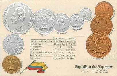 CPA ARGENT MONNAIE "La République de l'Equateur"/ Carte en relief