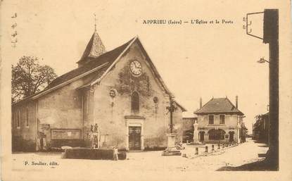 CPA FRANCE 38 "Apprieu, L'église et la Poste"