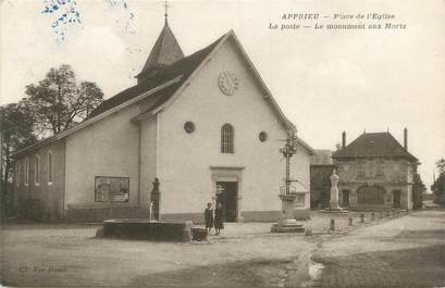 CPA FRANCE 38 "Apprieu, Place de l'église, la poste et le monument aux morts"