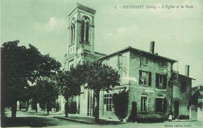 CPA FRANCE 38 " Heyrieux, L'église et la Poste"