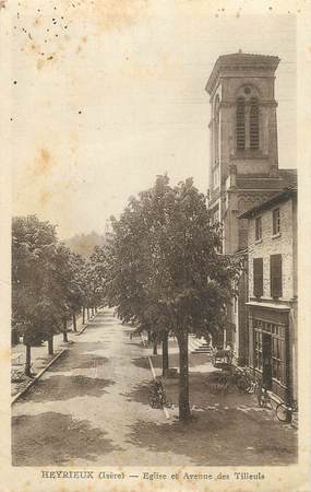 CPA FRANCE 38 " Heyrieux, Eglise et Avenue des Tilleuls"