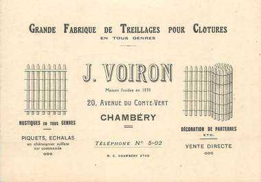 CPA FRANCE 73 " Chambéry, Publicité sur la Grande fabrique de treillage pour clotures J. Voiron"
