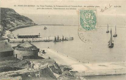 / CPA FRANCE 14 "Port en Bessin, la tour Vauban, la poissonnerie et l'avant port"