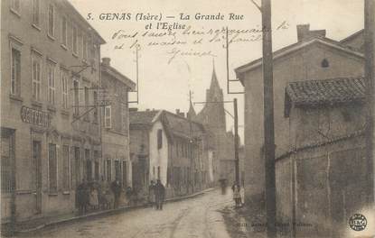 CPA FRANCE 38 " Genas, La grande rue et l'église"