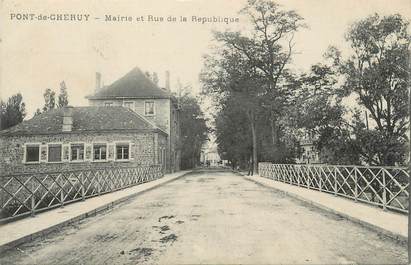 CPA FRANCE 38 " Pont de Chéruy, Mairie et Rue de la République"
