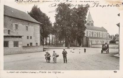 CPA FRANCE 38 " Pont de Chéruy, Place de l'église"