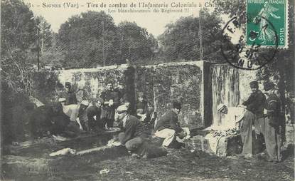 CPA FRANCE 83 " Signes, Tir de combat de l'Infanterie Coloniale à chibron, les blanchisseries du régiment"