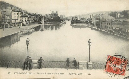 / CPA FRANCE 42 "Rive de Gier, vue du bassin et du canal, église Saint Jean"