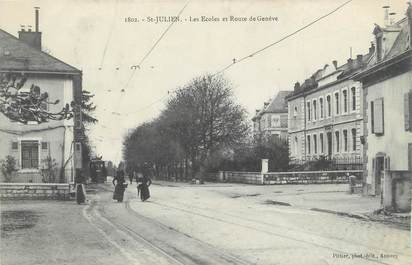 CPA FRANCE 74 "St Julien en Genevois, Les écoles et la Route de Genève"