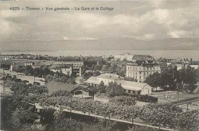 CPA FRANCE 74 "Thonon les Bains, Vue générale , la gare et le collège"