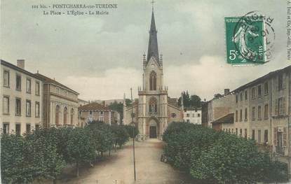 CPA FRANCE 69 "Pontcharra sur Turdine, La place, l'église et la Mairie"