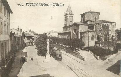 CPA FRANCE 69 "Ecully, L'église" / TRAMWAY