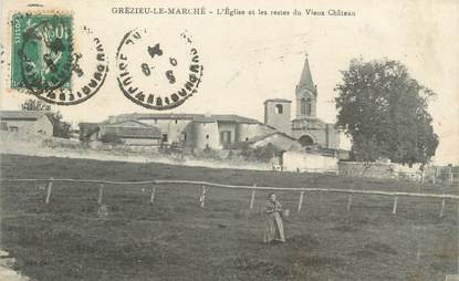 CPA FRANCE 69 " Grézieu le Marché, L'église et les restes du vieux château"