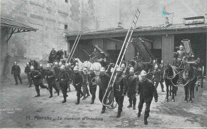 CPA POMPIERS " Le matériel d'incendie " / PUBLICITE PHARMACIE NOUVELLE SIMON BLOIS