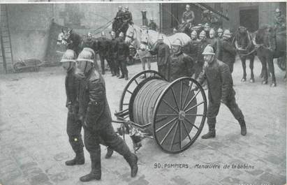 CPA POMPIERS " Manoeuvre de la bobine " / PUBLICITE PHARMACIE NOUVELLE SIMON BLOIS