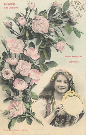 CPA BERGERET " Le langage des fleurs : La rose pompon"