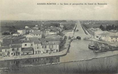 / CPA FRANCE 30 "Aigues Mortes, la gare et perspective du Canal de Beaucaire"