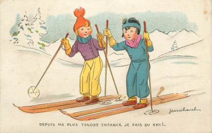 CPA ILLUSTRATEUR JEAN CHEVAL / SKIEURS