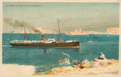 CPA ILLUSTRATEUR LESSIEUX / UN TRANSATLANTIQUE EN VUE DE MARSEILLE