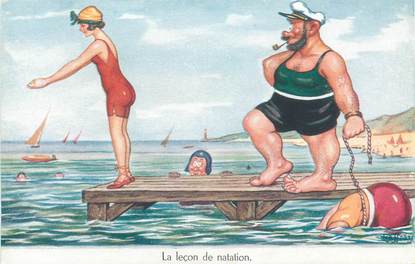 CPA ILLUSTRATEUR RAFFRAY " La leçon de natation"