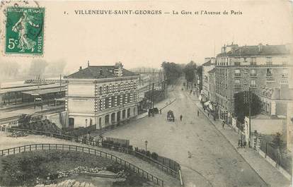 CPA FRANCE 94 "Villeneuve Saint Georges, la gare et avenue de Paris"