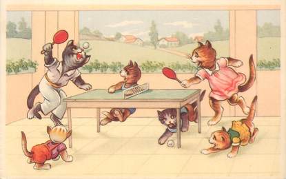 CPA CHAT dessiné / PING PONG