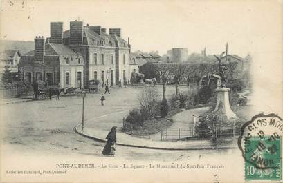 CPA FRANCE 27 " Pont Audemer, la gare, monument aux morts "