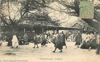 CPA SENEGAL "Dakar, le Marché" / CACHET AMBULANT MARITIME AU RECTO et VERSO / PHILATÉLIE 