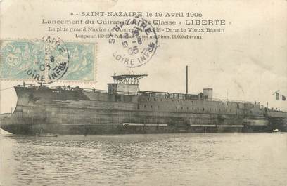 / CPA FRANCE 44 "Saint Nazaire, lancement du cuirasse de première classe, Liberté"