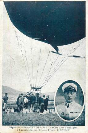 CPA FRANCE 60 "Lamotte Breuil, Départ du ballon La Lorraine" / AVIATION / VERSO PUBLICITÉ MARSEILLE