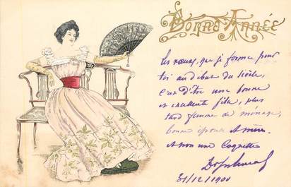 CPA  ART NOUVEAU  / Femme et son éventail