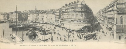 CPA PANORAMIQUE FRANCE 13 "Marseille, panorama du quai du vieux port et de la rue de la République"