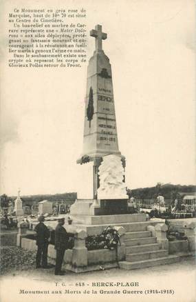 CPA FRANCE 62 "Berck Plage, monument aux morts"