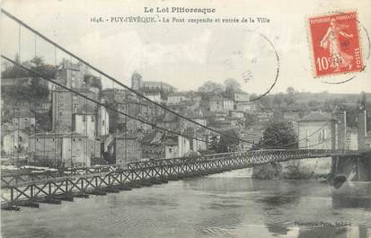 CPA FRANCE 46 "Puy l'Evêque, Le pont suspendu et l'entrée de la ville"