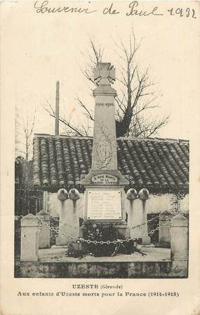 / CPA FRANCE 33 "Uzeste" / MONUMENT AUX MORTS