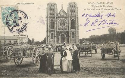 / CPA FRANCE 35 "Saint Malo, l'église de Rocabey et marché aux pommes de terre"
