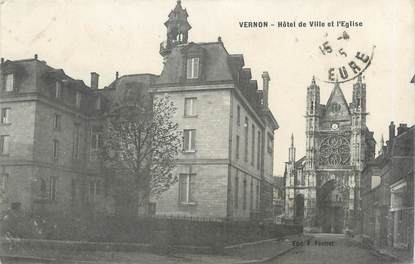 CPA FRANCE 27 "Vernon, hôtel de ville et l'église"