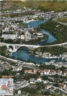 CPSM FRANCE 01 "Bellegarde, vue aérienne sur la ville et le pont de Savoie"