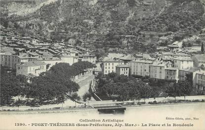 / CPA FRANCE 06 "Puget Théniers, la place et la Roudoule"