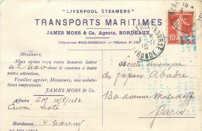 CPA FRANCE 33 "Bordeaux, transports maritimes" / CARTE PUBLICITAIRE