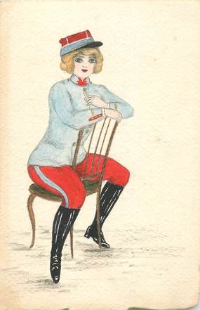 CPA CARTE PEINTE / Femme militaire