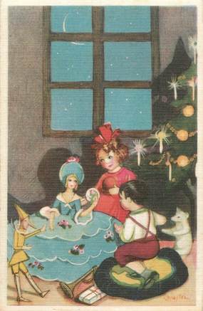 CPA FANTAISIE / ART DÉCO  "les enfants et les jouets le soir de Noël"