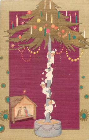 CPA FANTAISIE / ART DÉCO  "les lutins au pied du sapin de Noël "