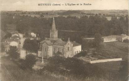 CPA FRANCE 38 "Meyrieu, l'église et la Roche"