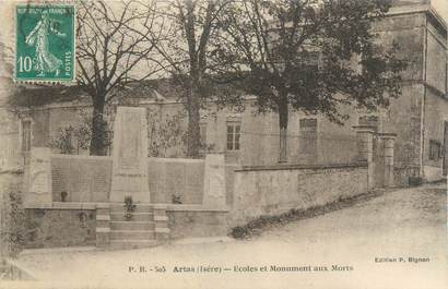 CPA FRANCE 38 "Artas, écoles et monument aux morts"