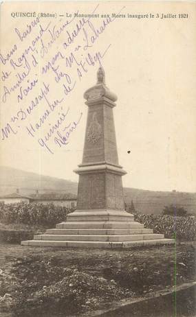 CPA FRANCE 69 "Quincié, le monument aux morts"