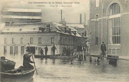 CPA FRANCE 91 "Corbeil, place de la République" / INONDATION 1910